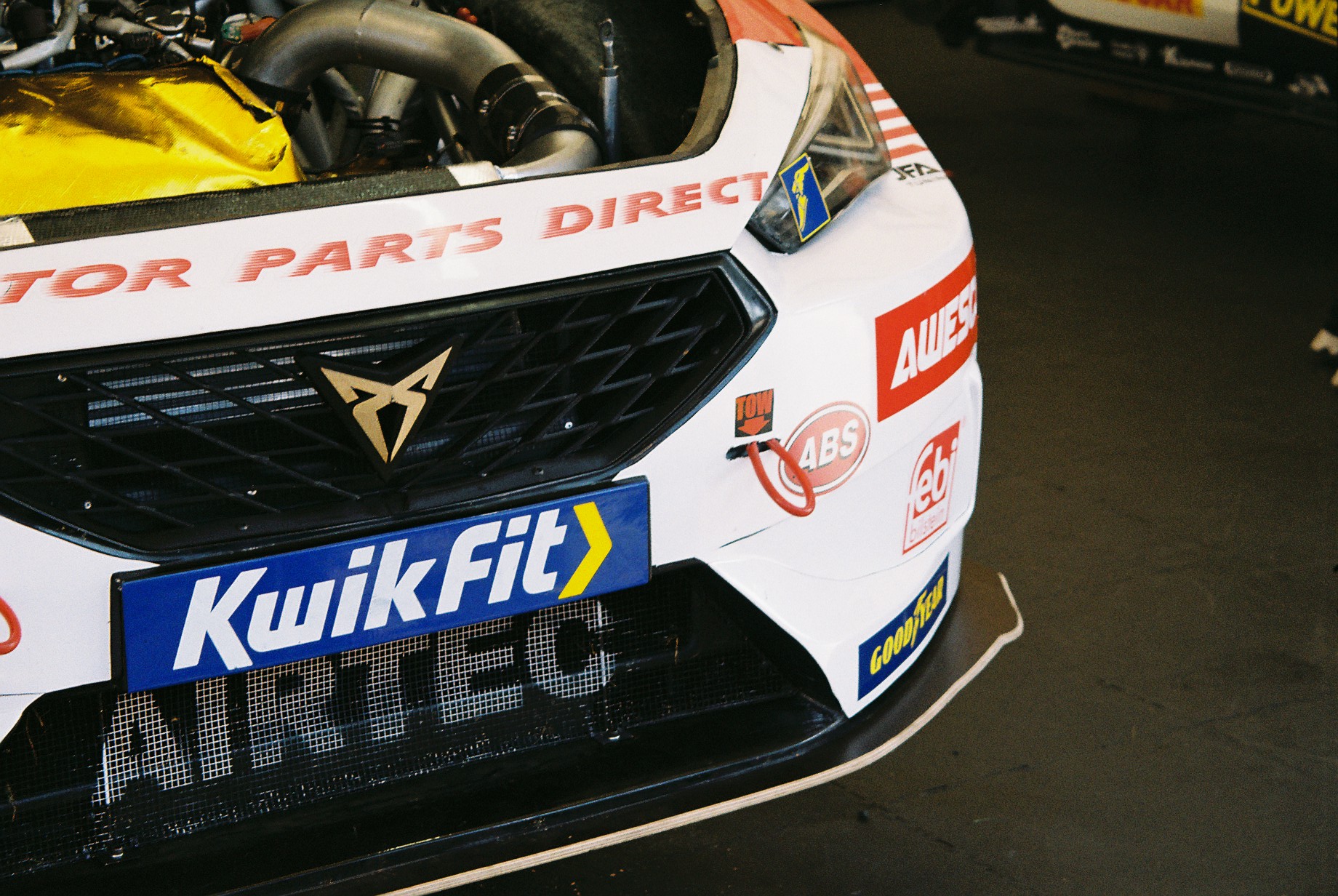 A close up photo of the front of a Cupra Leon NGTC BTCC car